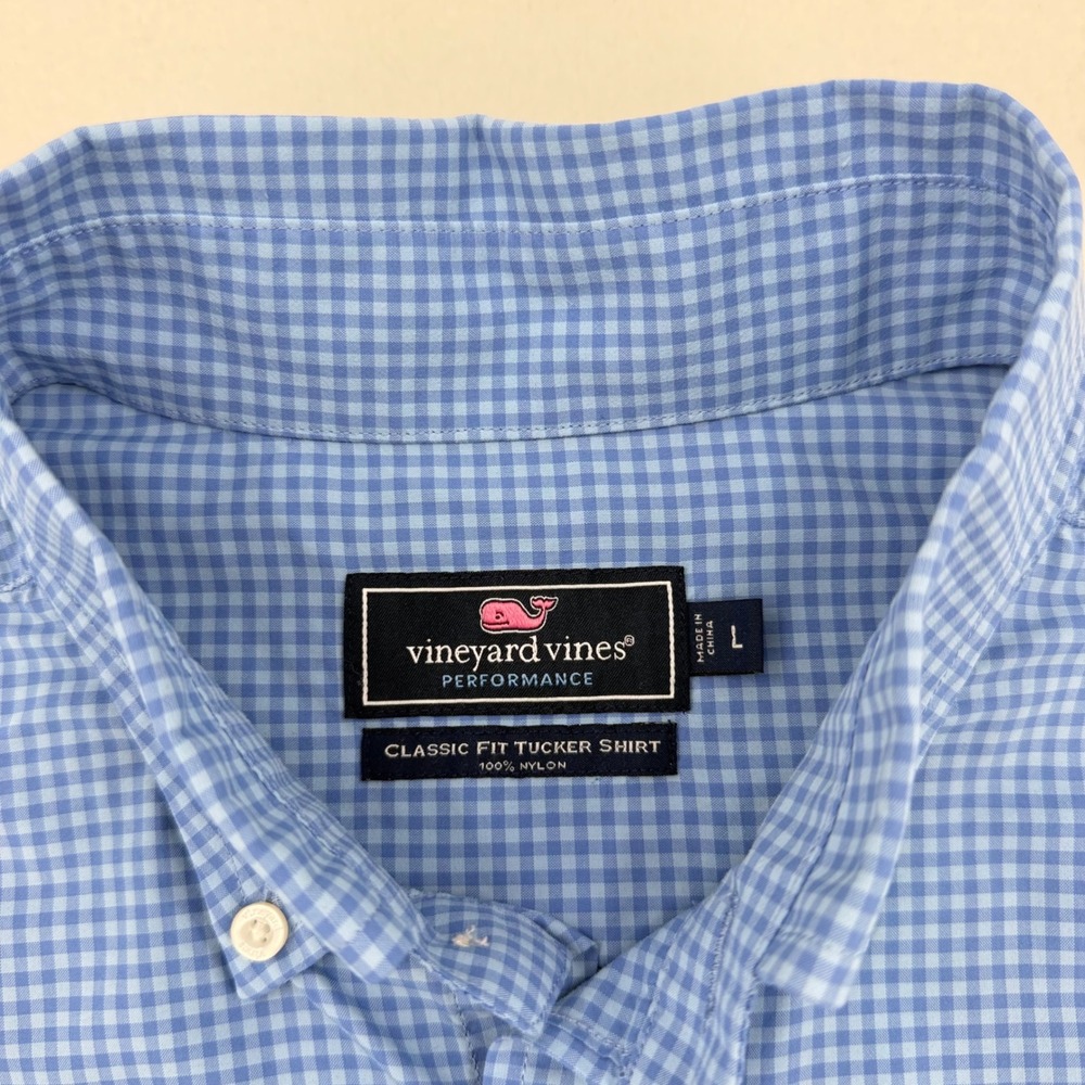 Vineyard Vines Tucker Shirt Mens Large Blue Gingham Performance Excellent - Picture 3 of 7